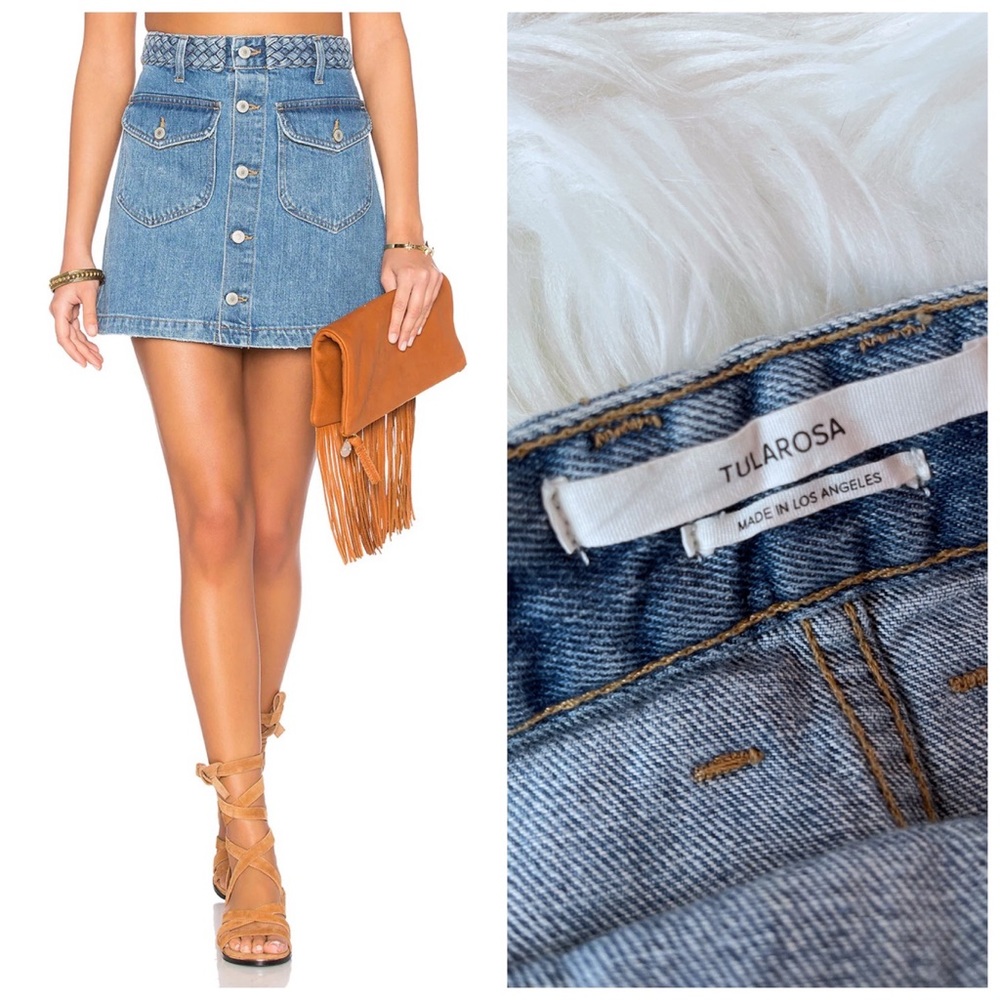 Tularosa Braid Button Madelyn Denim Mini Skirt Sz 28 (Small)